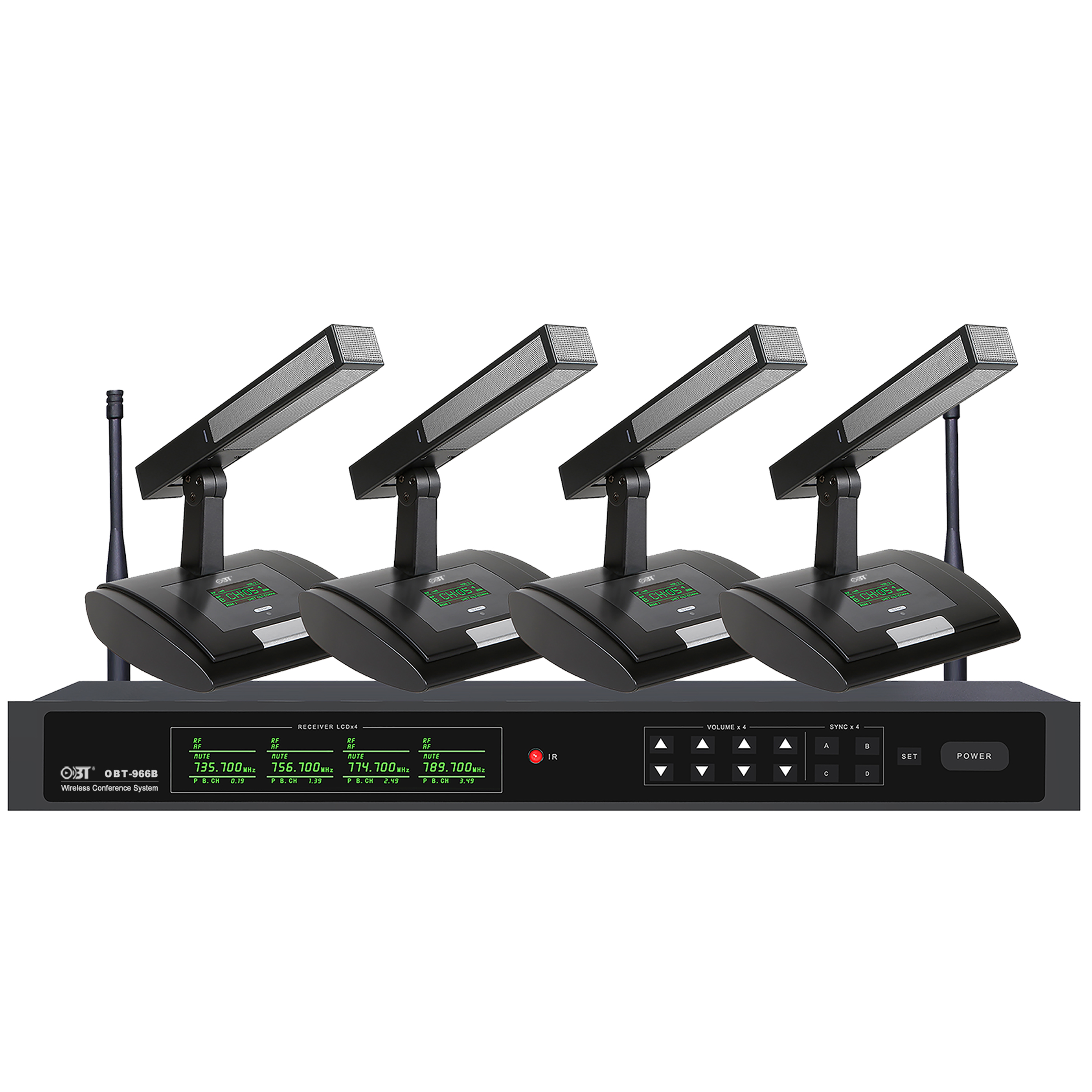 U段無線會議系統一拖四無線話筒套裝 OBT-966B