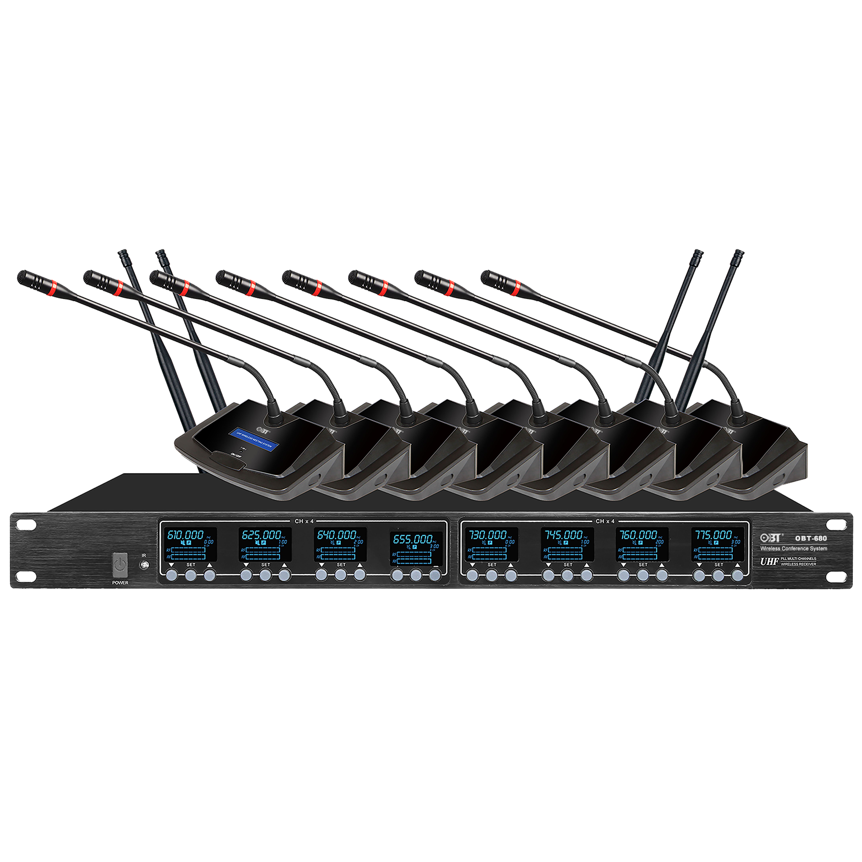 U段無線會議系統一拖八無線話筒套裝 OBT-680